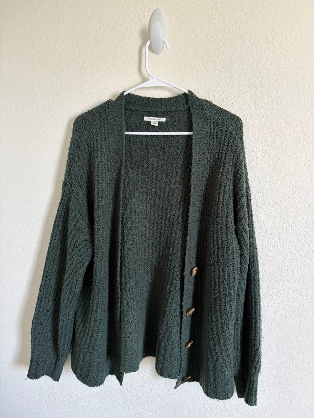 American Eagle Cozy Open-Front Knit Cardigan - Dark Green